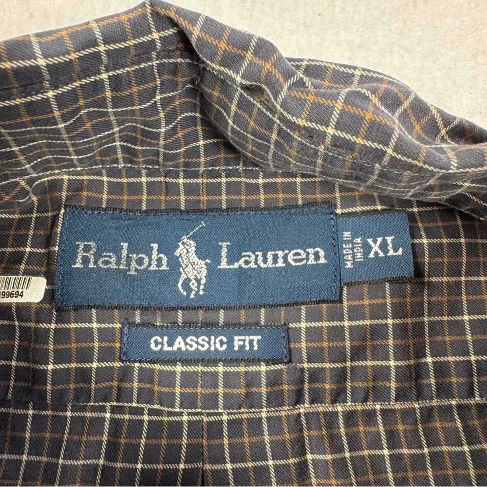 Ralph Lauren Classic Fit Brown Plaid Button Down Shirt Men’s XL Cotton
